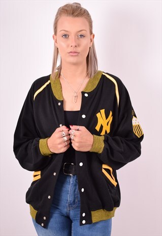 WOMENS VINTAGE VARSITY JACKET MEDIUM BLACK 90S