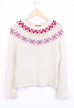 Vintage Knitted Jumper Cream Pullover With Aztec Patterns 