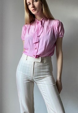 Vintage 80s Handmade Pink Blouse Size M
