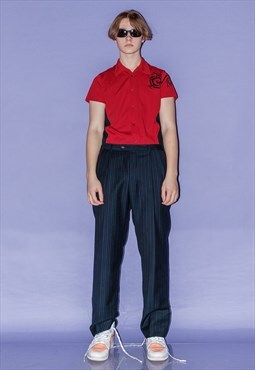 90's Vintage striped trousers in navy blue