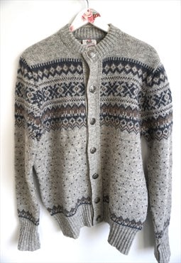 Vintage Norwegian Sweater Jumper Cardigan Wool Dark blue