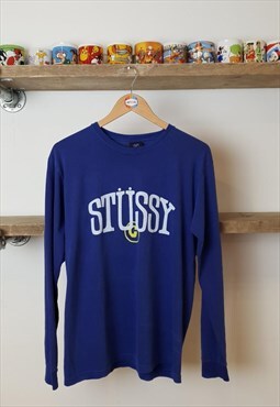Stussy long sleeve top t-shirt pigment dyed graphic blue 