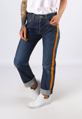 LEVIS 501'S DENIM JEANS REWORKED SIDE STRIPE UK 8 - 10 (B3AA