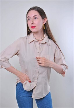 Vintage beige cotton blouse for work 