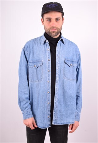 MENS VINTAGE DENIM SHIRT LARGE BLUE 90S