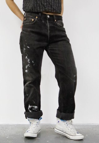 VINTAGE LEVI'S 501 BLACK PAINT MOM JEANS