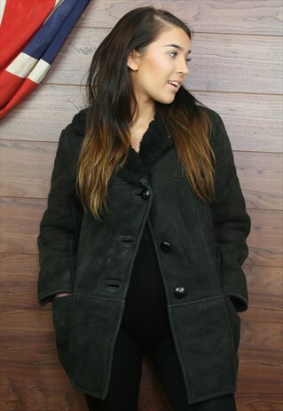 VINTAGE SUEDE,SHEEPSKIN SHEARLING LINED COAT