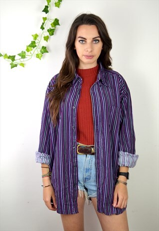 90S VINTAGE PURPLE CORD STRIPED CORD SHIRT