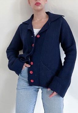 Vintage 90s Grunge Loose Cuff Up Collared Knit Cardigan M
