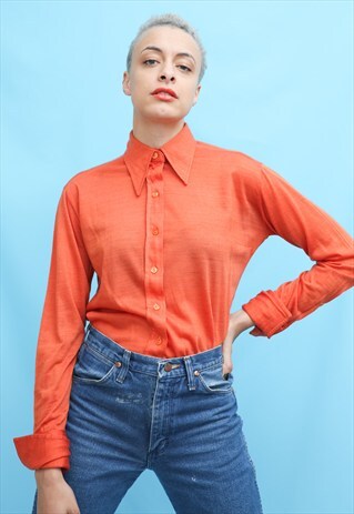 70S VINTAGE ORANGE DAGGER COLLAR SHIRT