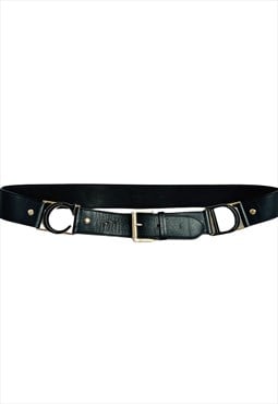 Christian Dior Belt Black Leather C D Buckle Logo Medium Y2K