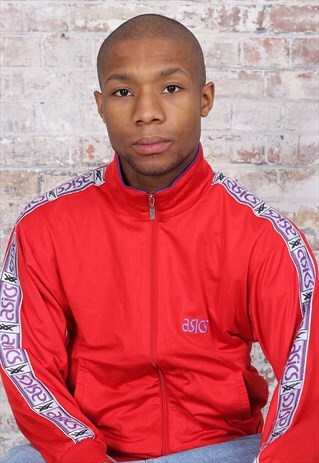 VINTAGE ASICS TAPE LOGO TRACK JACKET RED