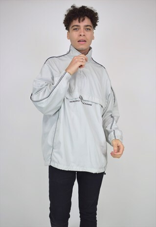 VINTAGE 90'S SERGIO TACCHINI LIGHT GREY 1/4 ZIP JACKET