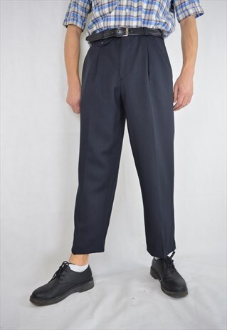 VINTAGE DARK BLUE CROPPED STRAIGHT TROUSERS