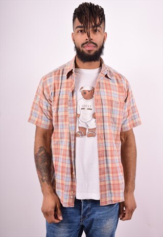 MENS VINTAGE SHIRT MEDIUM BROWN CHECK 90'S