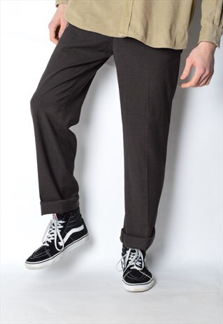 VINTAGE 90S BROWN MINIMALIST WOOL BLEND PANTS