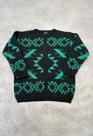 VINTAGE KNITTED JUMPER ABSTRACT PATTERNED KNIT SWEATER