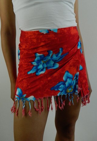 RED SARONG WRAP MINI SKIRT
