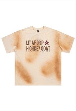 Bleached skater t-shirt tie-dye grunge rocker top in cream