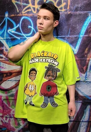 Rapper t-shirt Hip-hop cartoon patch tee in neon green