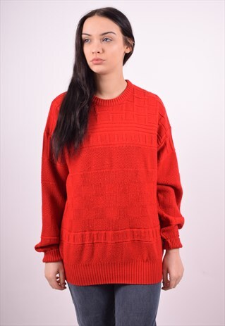 ELLESSE WOMENS VINTAGE JUMPER SWEATER LARGE RED 90'S