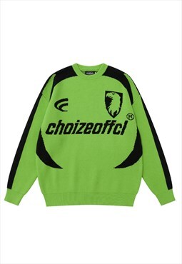 Racing sweater motorsport jumper grunge knitted top in green