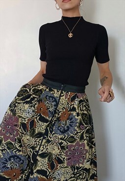 Tapestry printed fabric midi skirt 
