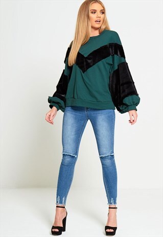RIPPED KNEE FRAYED HEM HIGH WAIST DENIM JEANS
