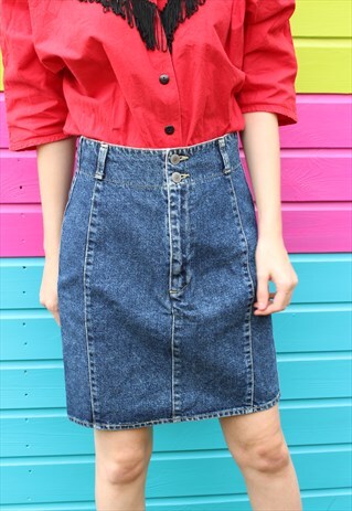 VINTAGE 90S BLUE DENIM HIGH WAISTED SKIRT