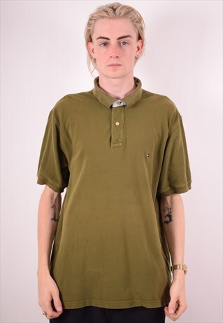 TOMMY HILFIGER MENS VINTAGE POLO SHIRT XL GREEN 90S