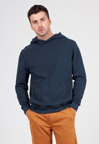 HOODIE IN NAVY HEAVYWEIGHT BRUSHED COTTON SWEAT