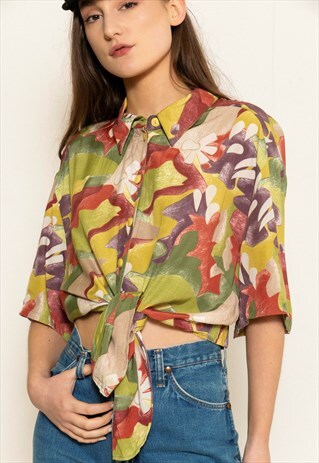 VINTAGE 90S COLOURFUL CROPPED BLOUSE