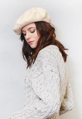 VINTAGE STYLE SOFT PEACH GEM STUDDED WOOL BERET