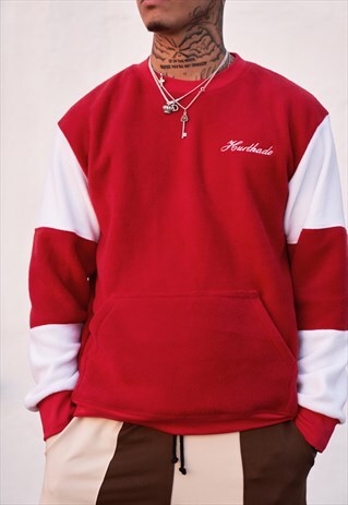 HANDMADE FLEECE SWEATSHIRT IN RED AND WHITE