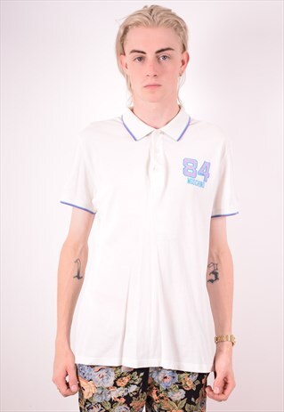 MOSCHINO MENS VINTAGE POLO SHIRT MEDIUM WHITE 90S