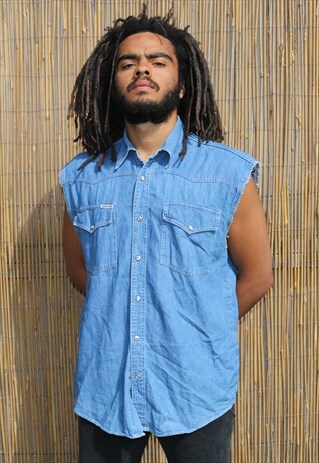 90S DENIM SHIRT SLEEVELESS