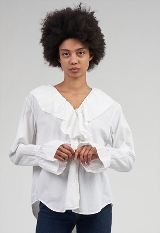 VINTAGE 90'S FENDISSIME WHITE OVERSIZED FRILL BLOUSE/SHIRT