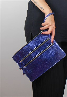 Vintage Y2K Clutch Bag in Blue Croc Effect w Wrist Strap