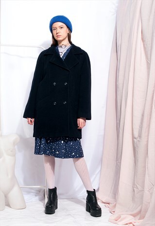 VINTAGE WOOL COAT 80S MINIMALIST DARK BLUE COAT