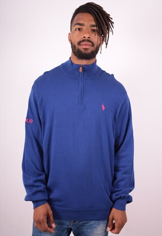 POLO RALPH LAUREN MENS VINTAGE JUMPER SWEATER XL BLUE 90S
