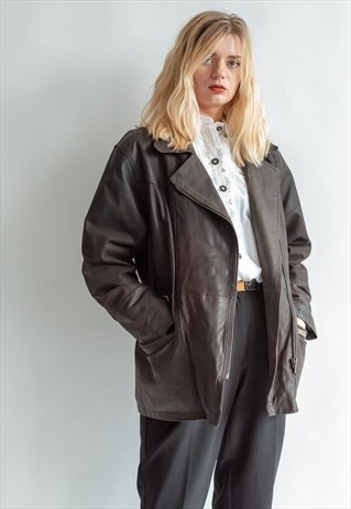 VINTAGE 80S OVERSIZED BIKER JACKET IN BROWN
