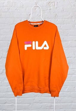 Vintage Fila Sweatshirt Spell Out Orange Large 