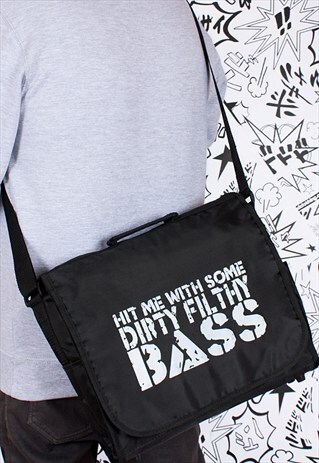 HIT ME DIRTY FILTHY BASS RETRO STYLE MESSENGER SHOULDER BAG