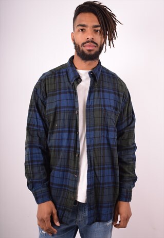 MENS VINTAGE FLANNEL SHIRT XL BLUE CHECK 90S
