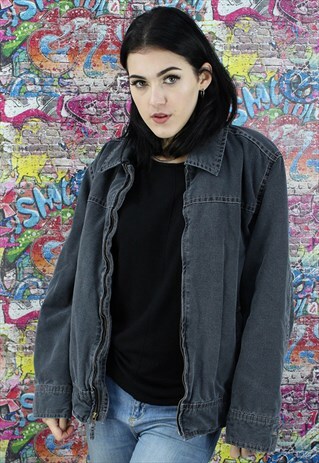 VINTAGE 80S GREY BLANKET LINED DENIM JACKET. UNISEX.