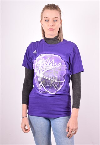 ADIDAS WOMENS VINTAGE T-SHIRT TOP SMALL PURPLE 90S