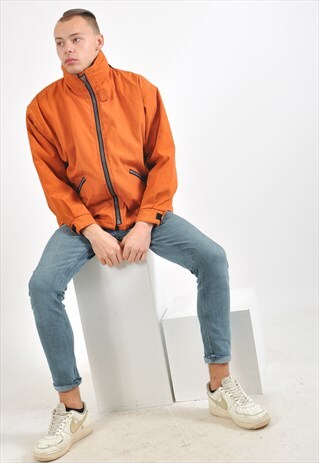 VINTAGE 90'S LINNED WINDBREAKER JACKET IN ORANGE