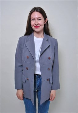 90's minimalist trench jacket, vintage casual grey overcoat 
