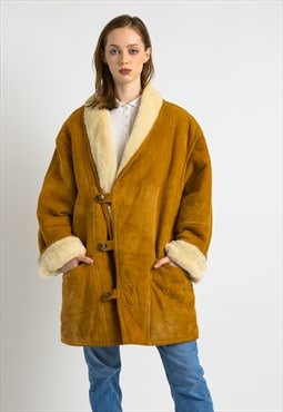 80s Vintage Suede Sheepskin Leather Shearling Coat 7007