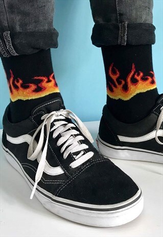 HOT FUNKY NOVELTY STREET WEAR SOCKS WITH FIRE, FLAME